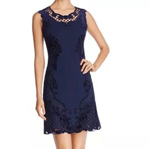 Kobi Halperin Velvet Embroidered Cocktail Dress Medium Navy Evening Lace Dress